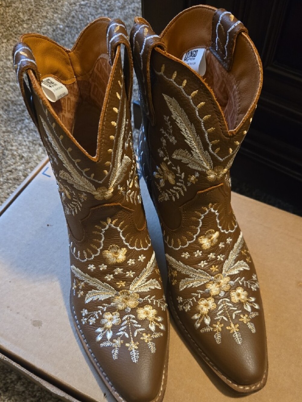 dingo Brown Floral Embroidered Western Ankle Booties - Picture 2 of 3